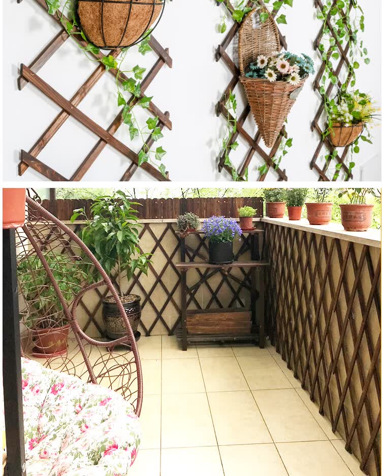 防腐木栅栏围栏网格花架爬藤架篱笆墙隔断室内户外装饰伸缩木拉网