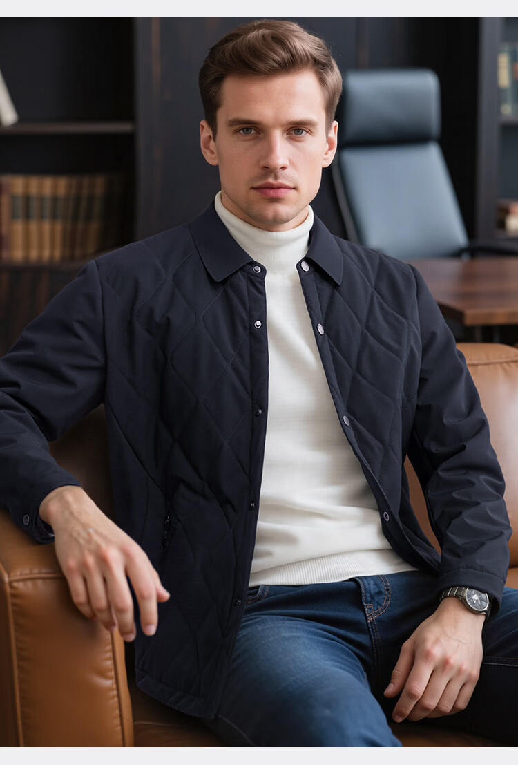 MONTAGUT Men's Cotton Padded Jacket Winter Lapel Quilted Daily Commuter Coat Navy Blue Size 56 6