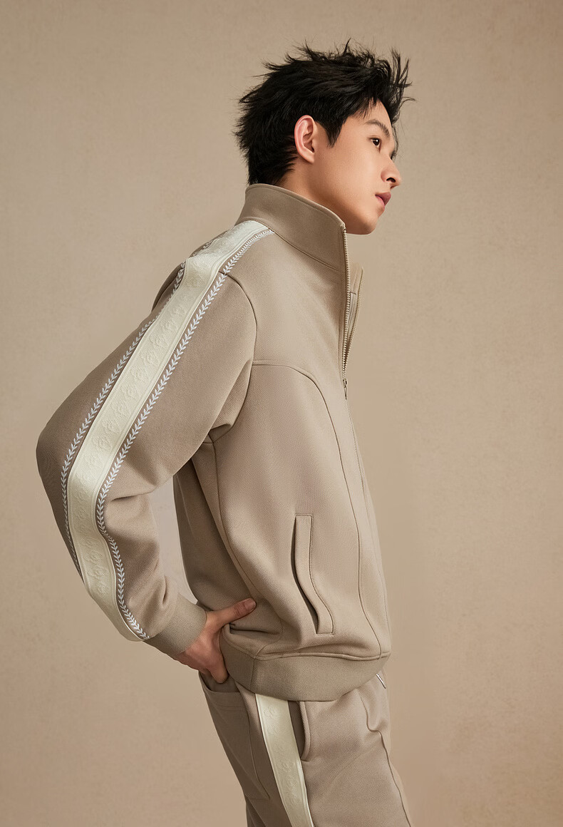 CABBEEN 410G Recycled Polyester Sweatshirt with Color-Blocked Side Tape and Wheat Ear Jacquard Design Spring 2026 Jacket 2