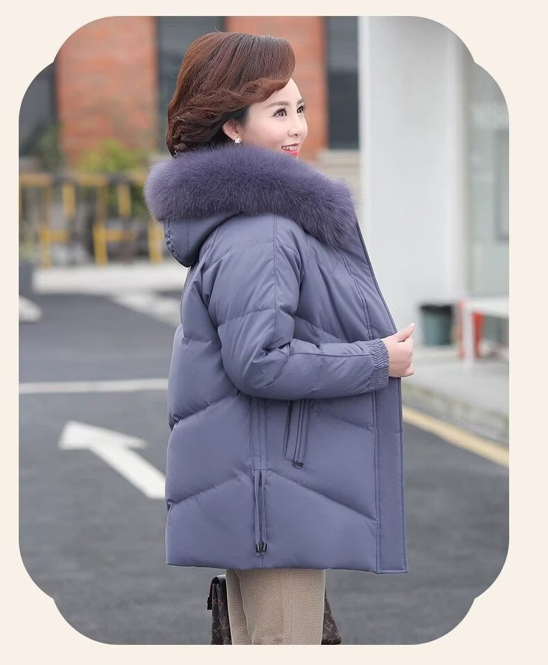 Qiufuluo Women's Winter Down Jacket with Genuine Fox Fur High-End Coat Middle-Aged and Elderly Fashionable Warm Clothing for 50s and 60s 18