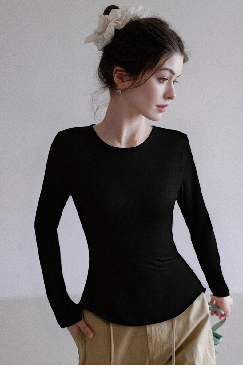 Olrain Slim Fit Back Hollow Butterfly Bow Long Sleeve T-Shirt Women Spring New Slim Top Black XL 15