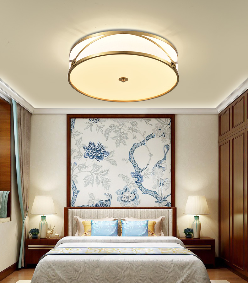 全铜新中式吸顶灯卧室灯新款中国风房间灯家用圆形大气餐厅书房灯具