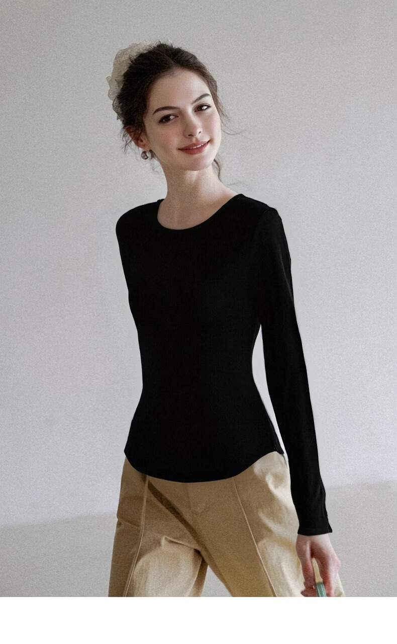 Olrain Slim Fit Back Hollow Butterfly Bow Long Sleeve T-Shirt Women Spring New Slim Top Black XL 17