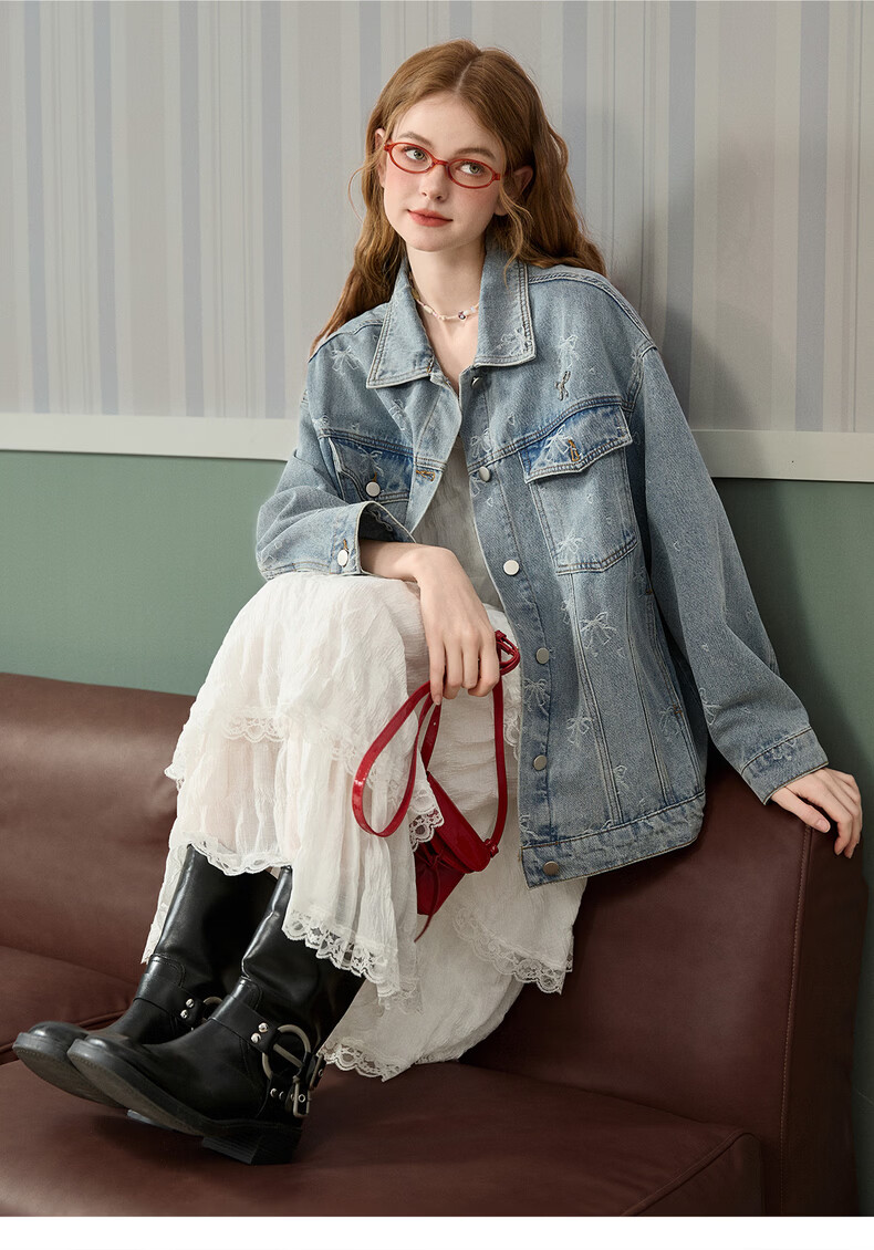 TonLion 2025 Autumn Women's All-Over Print Denim Jacket 6