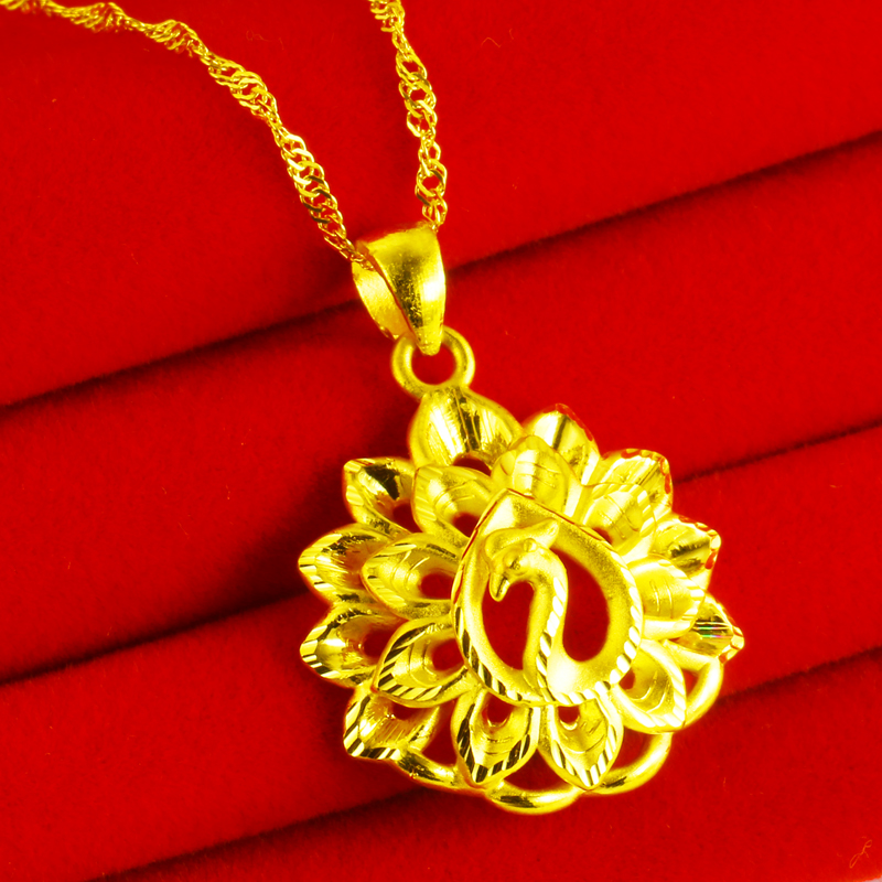 老凤凰黄金项链9999足金女款孔雀开屏吊坠凤凰坠子3d硬金真金饰品男送