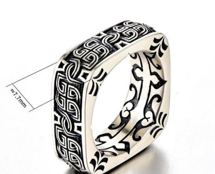 彩寇925戒指男复古方圆盘古男士个性霸气指环手工饰品权力的游戏 美号