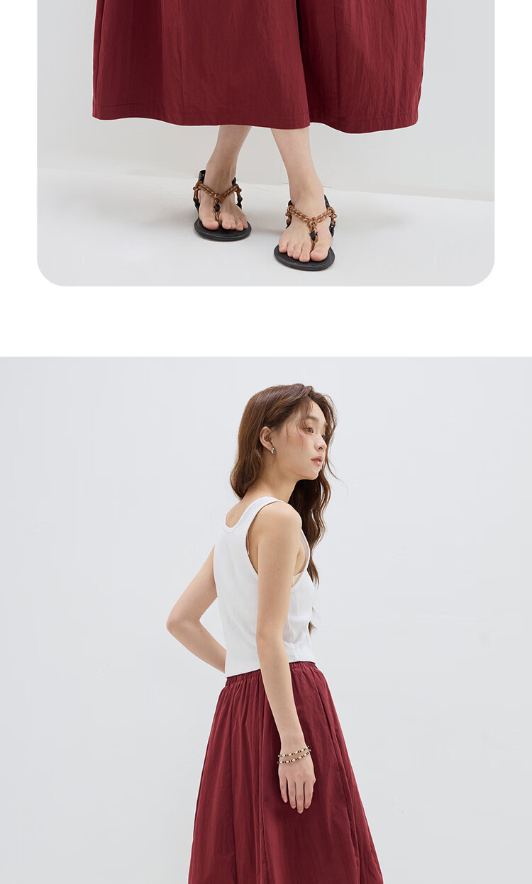 Giordano Designer Cocoon Skirt Women's Summer New Lantern Skirt Elastic Waist Red Midi Skirt 18465808 10