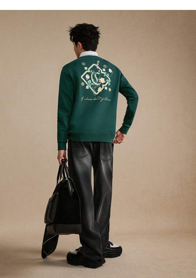 CABBEEN 340G Cotton Sweatshirt Men's Heavy-Duty 3D Multi-Needle High-End Floral Embroidery 2026 Spring Long Sleeve Sweatshirt 19