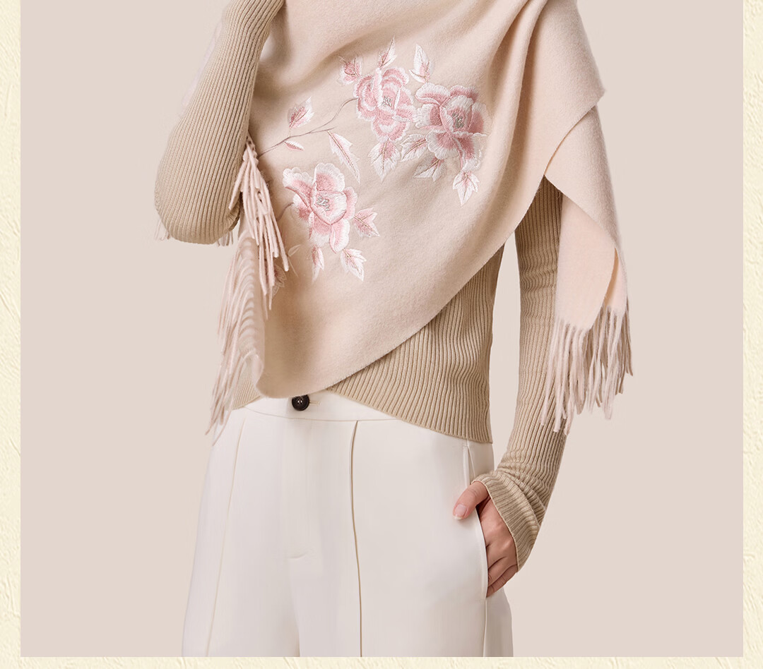 Shanghai Story Red Wool Embroidered Large Shawl Scarf New Year Birthday Gift for Elders Mom Zodiac Year of the Horse Women 10