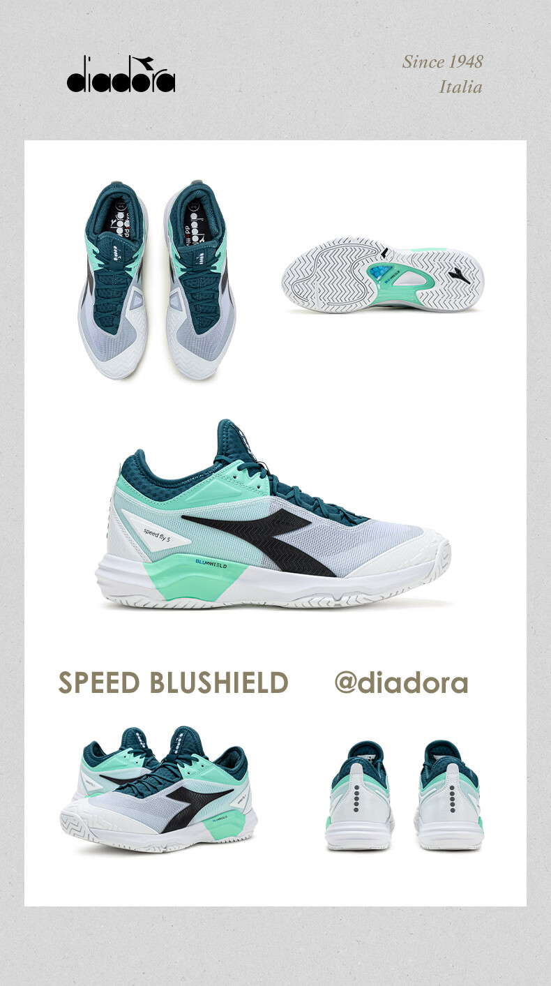 Diadora Men's Durable Tennis Shoes SPEED BLUSHIELD FLY 5 AG Dark Spruce Green/Black/White Size 42 8