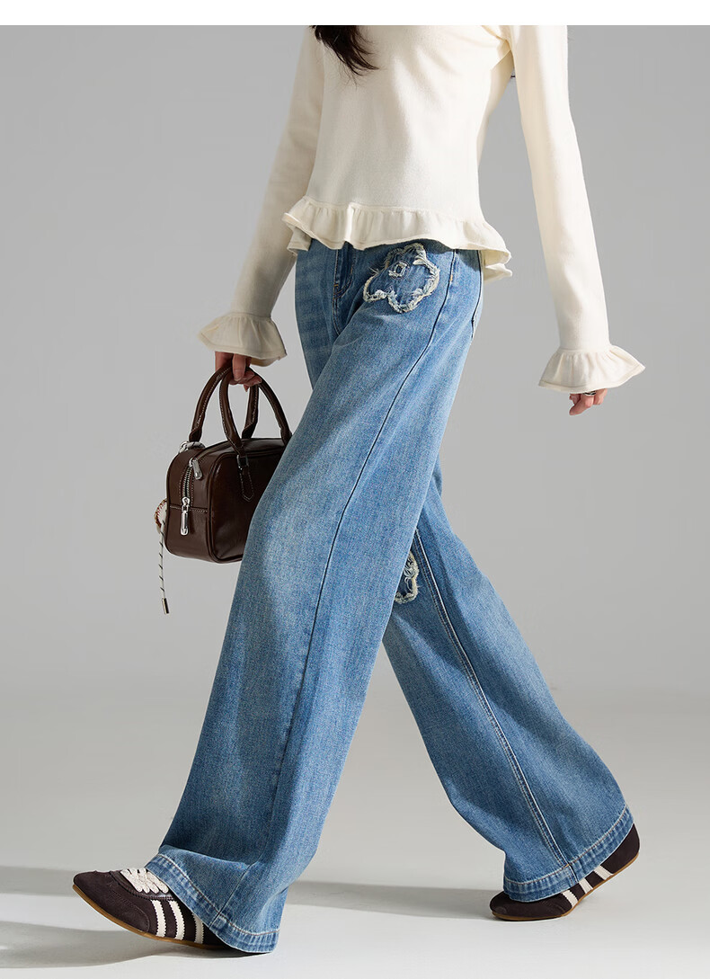 TonLion 2026 Spring Summer Women's Denim Pants Floral Tassel Design Straight Wide-Leg Trousers Fashion Versatile 9