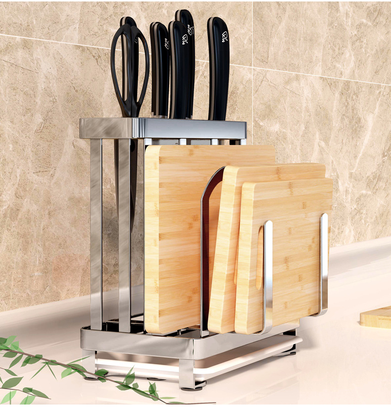 新款304不锈钢刀架厨房用品多功能刀座置物架菜刀砧板放刀具收纳架子
