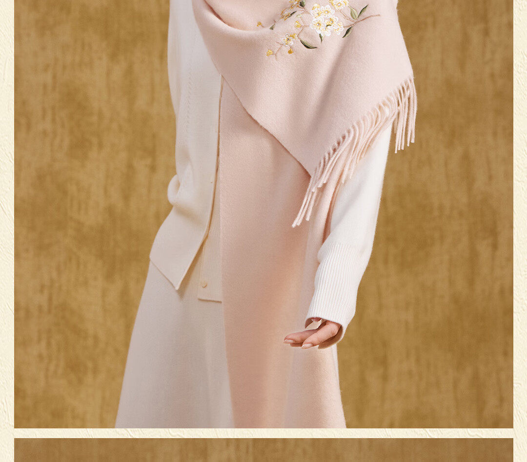 Shanghai Story Extended Pure Wool Embroidered Scarf Birthday Gift for Elders and Moms Autumn Winter New Shawl Wrap Elegant Outerwear 12