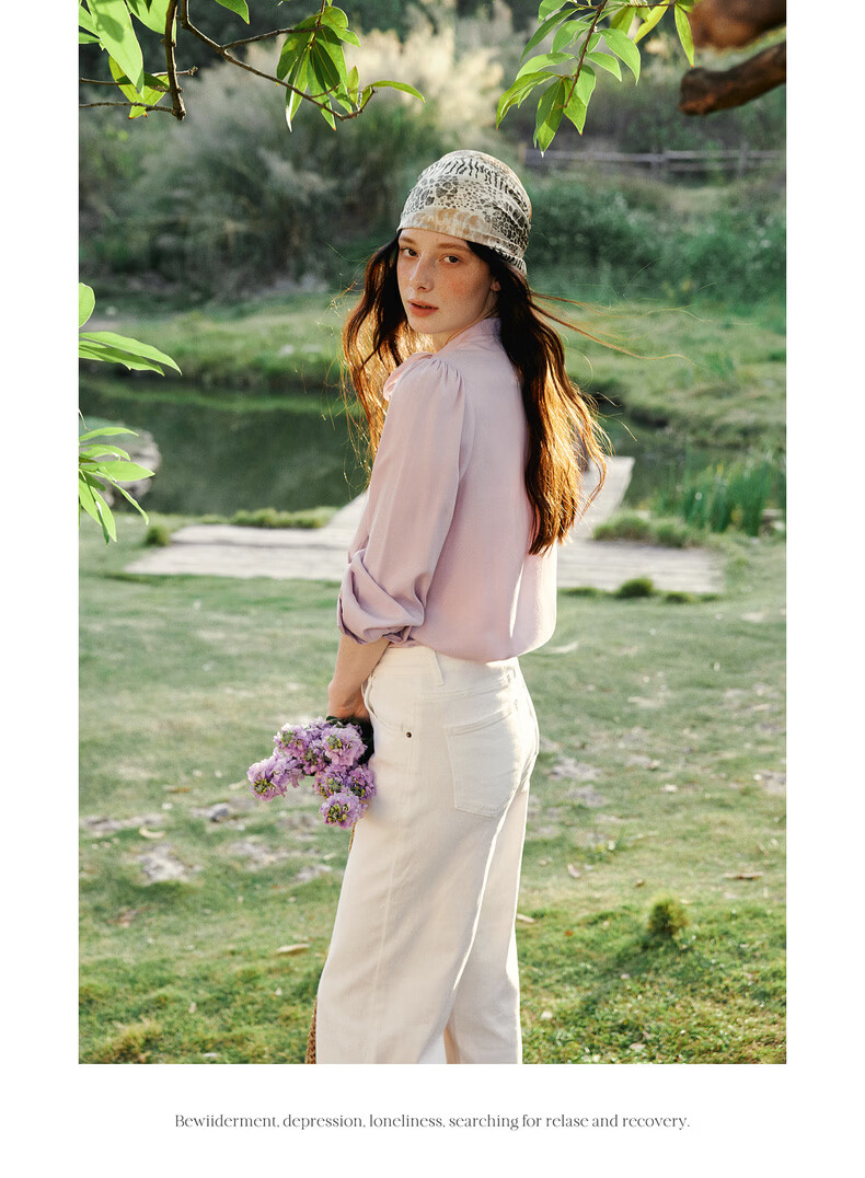 Olrain Ribbon Collar Premium Shirt Women's Spring New Commuter Casual Blouse Pink S 15