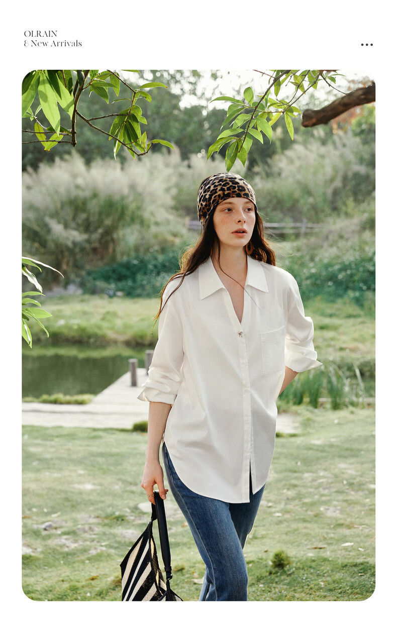 Olrain V-Neck Long Sleeve Shirt Women Spring New Loose Casual Slim Fit Elegant Top White M 4