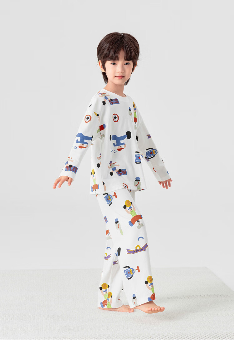 Duoduo Boys' Pajama Set Spring and Autumn Soft Breathable Skin-Friendly Long Sleeve Homewear Children's Loose Comfortable Two-Piece Set 12