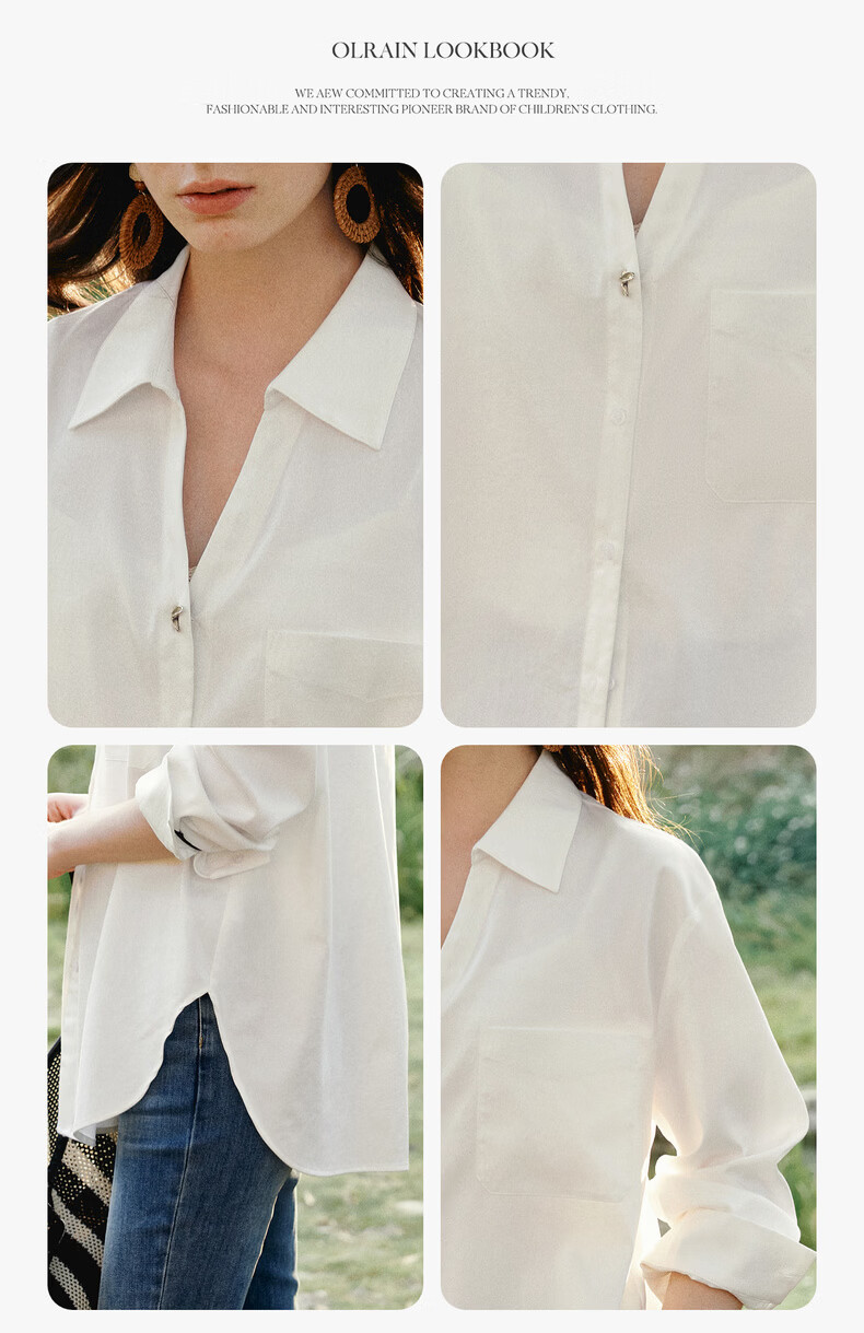 Olrain V-Neck Long Sleeve Shirt Women Spring New Loose Casual Slim Fit Elegant Top White M 8