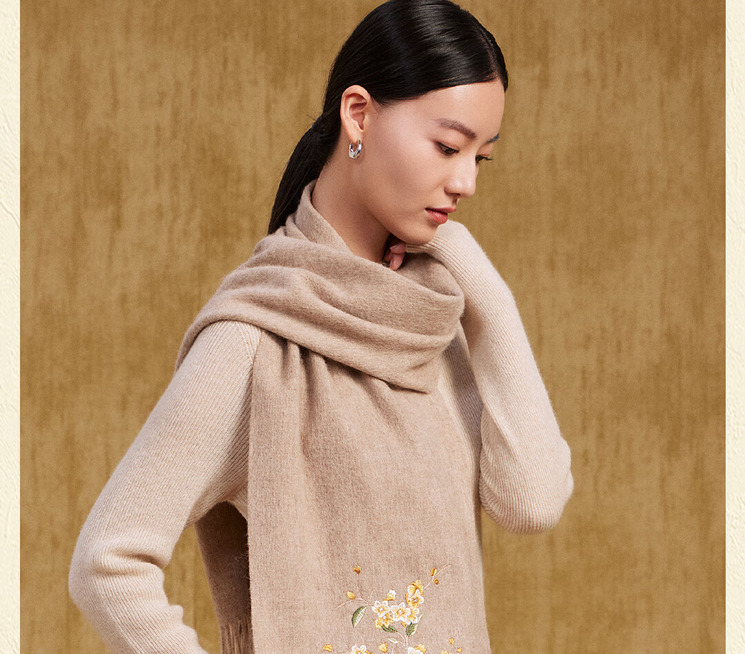 Shanghai Story Extended Embroidery 100% Wool Scarf Gift for Elders and Mom New Year Birthday Autumn Winter Shawl Wrap 13