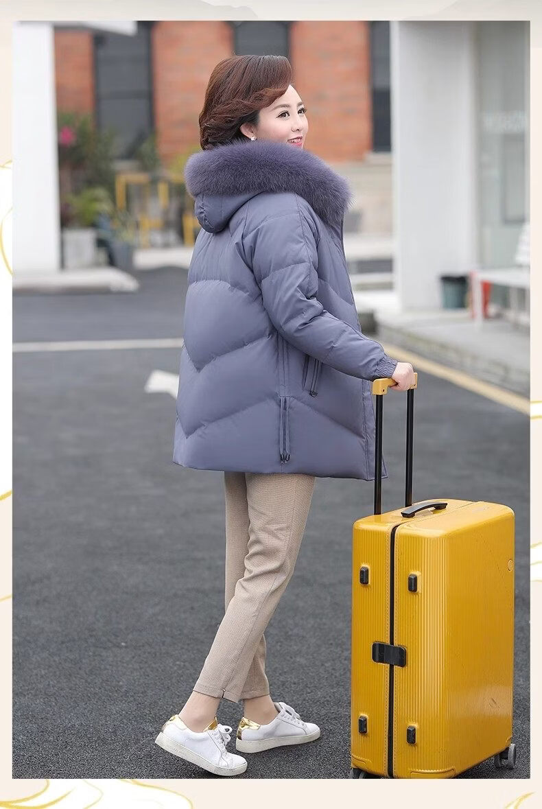 Qiufuluo Women's Winter Down Jacket with Genuine Fox Fur High-End Coat Middle-Aged and Elderly Fashionable Warm Clothing for 50s and 60s 19