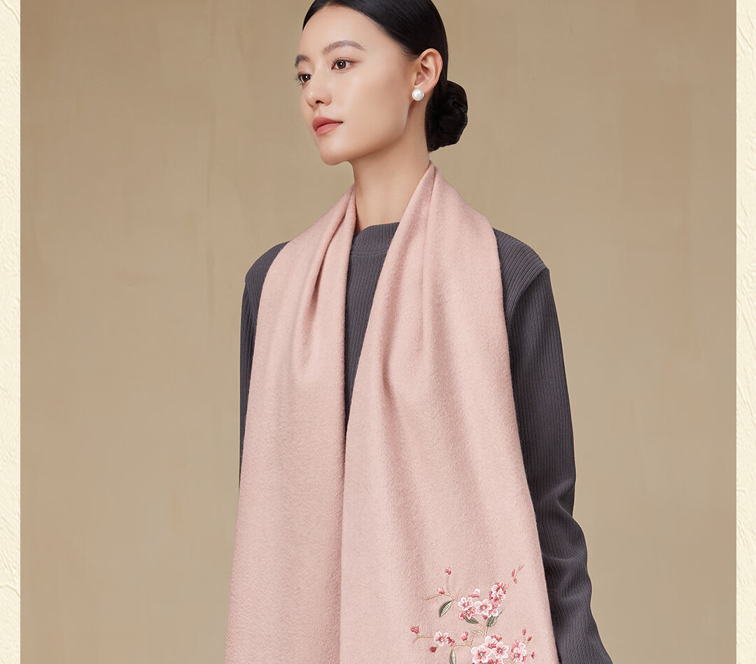 Shanghai Story Extended Pure Wool Embroidered Scarf Birthday Gift for Elders and Moms Autumn Winter New Shawl Wrap Elegant Outerwear 18