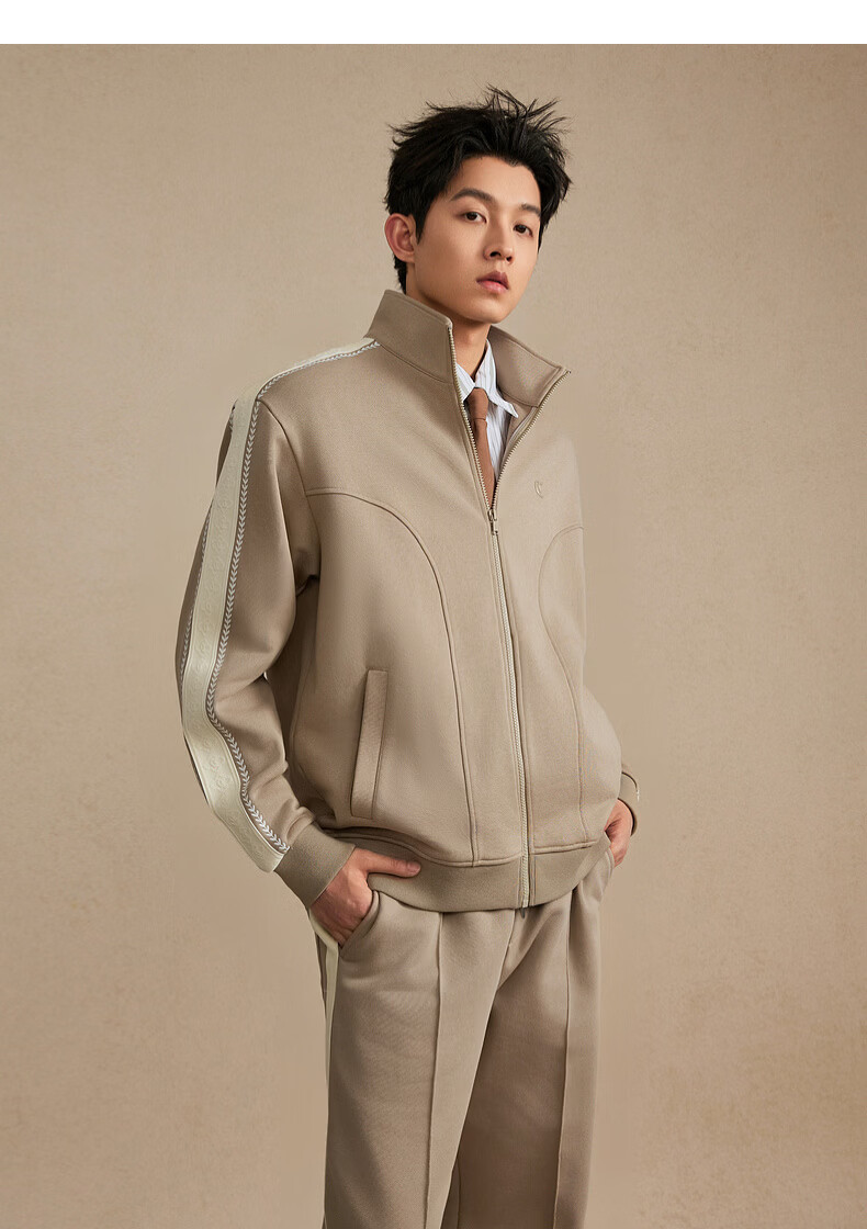 CABBEEN 410G Recycled Polyester Sweatshirt with Color-Blocked Side Tape and Wheat Ear Jacquard Design Spring 2026 Jacket 14