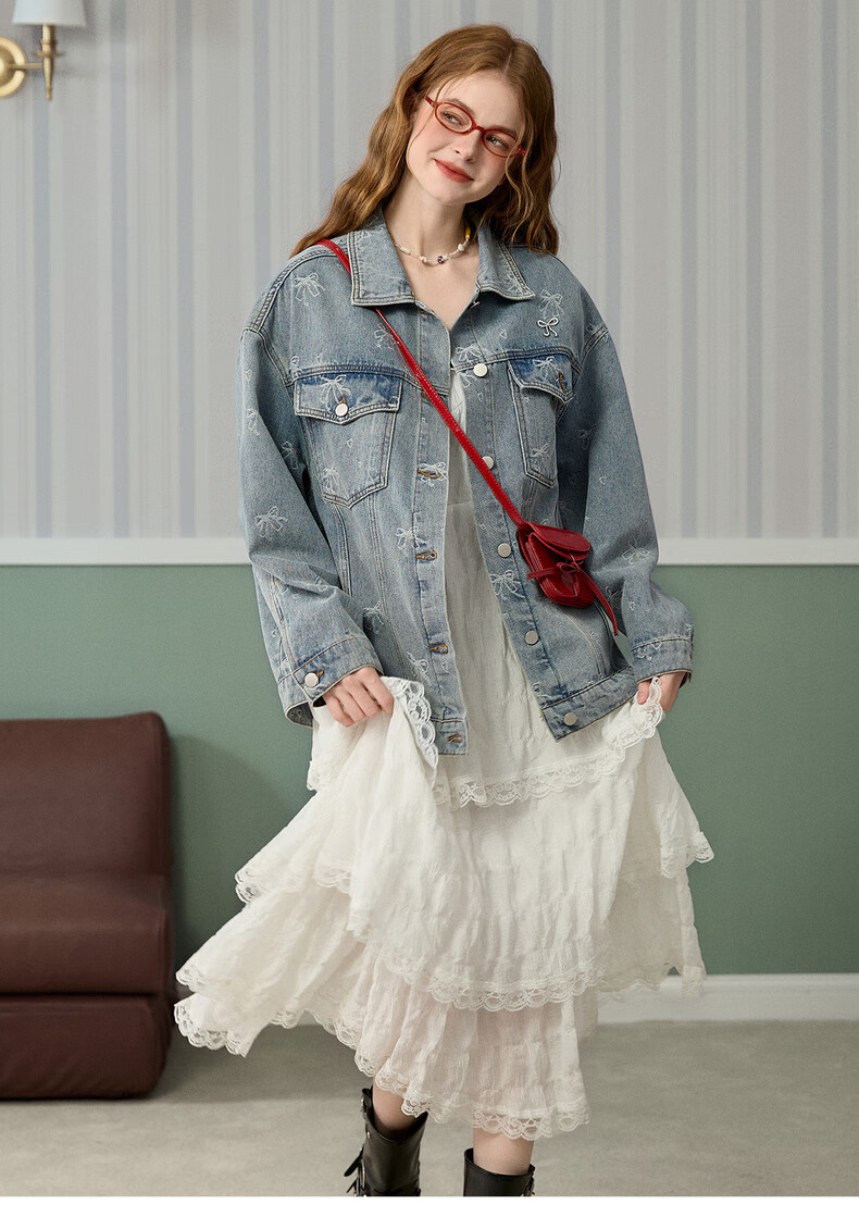 TonLion 2025 Autumn Women's All-Over Print Denim Jacket 7