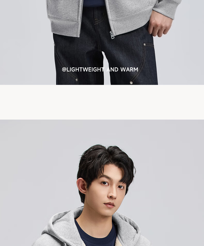 MARK FAIRWHALE Heavy Fleece Lined Men's Hoodie Autumn Winter New Casual Loose Fit Zip-up Hooded Jacket Heather Gray L 16