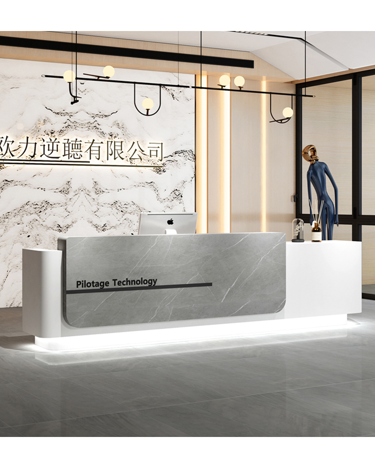 简约现代高端公司酒店大气前台接待吧台仿大理石收银台轻奢美容院鱼肚