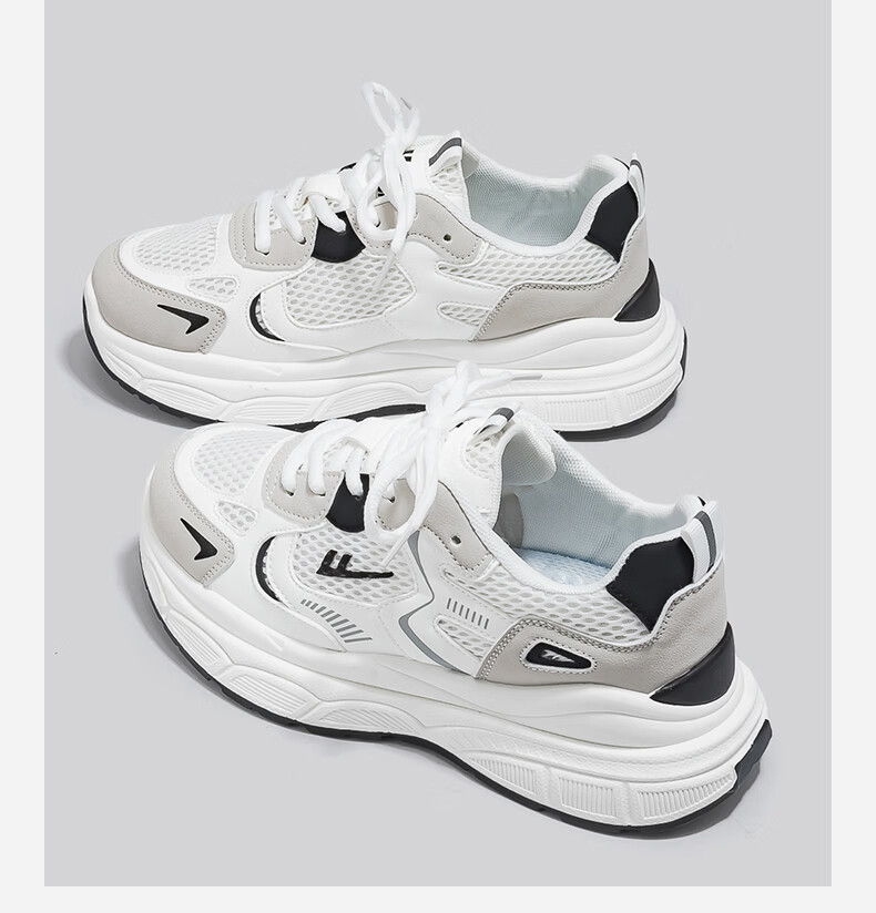 Warrior Official Women's Casual Shoes 2026 Summer New Breathable Height-Increasing Sports Shoes White/Light Gray/Black Size 36 14