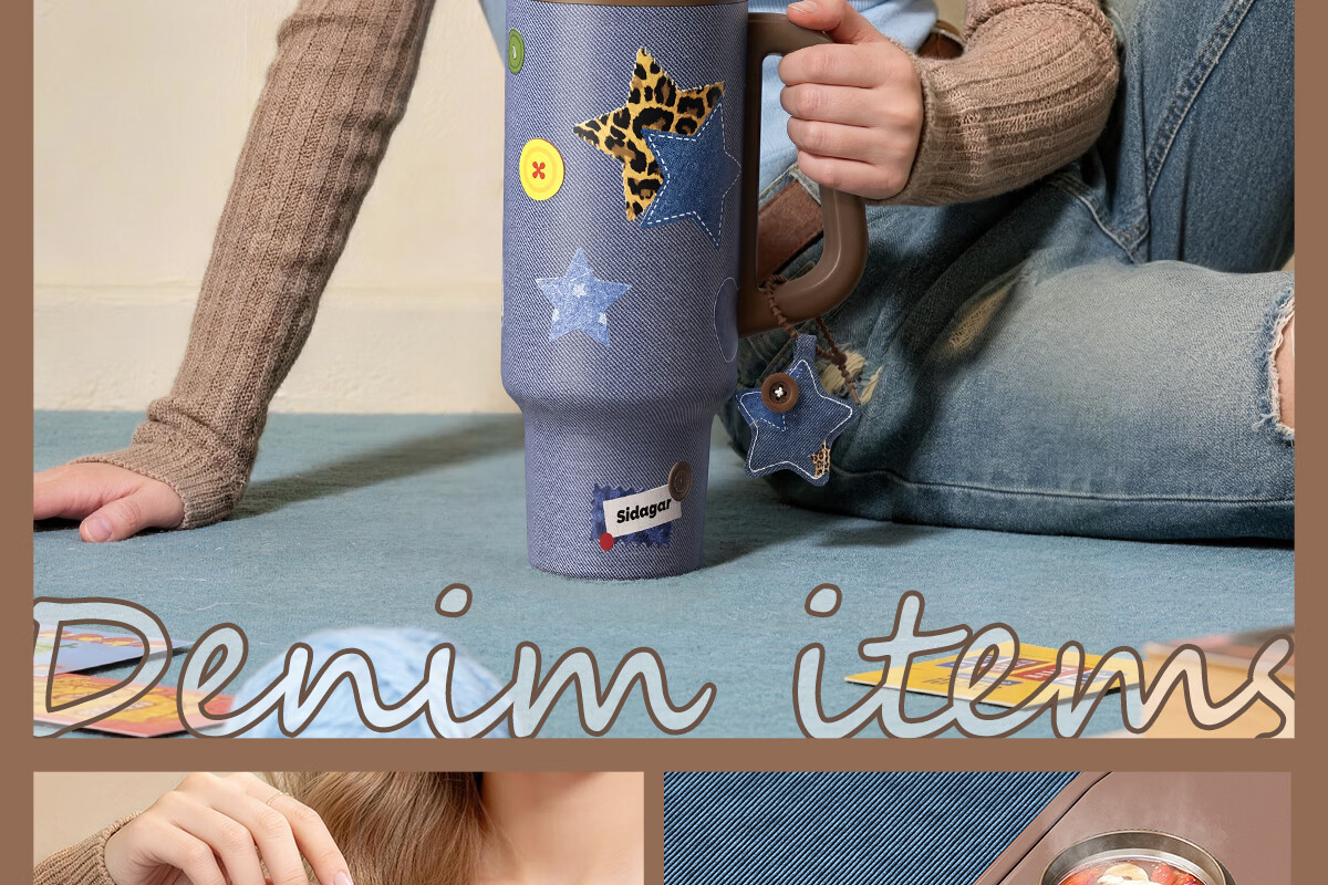 Shida Home Insulated Water Bottle for Women Denim Series Straw Cup Portable High-Value Large Capacity Stainless Steel Car Mug 5