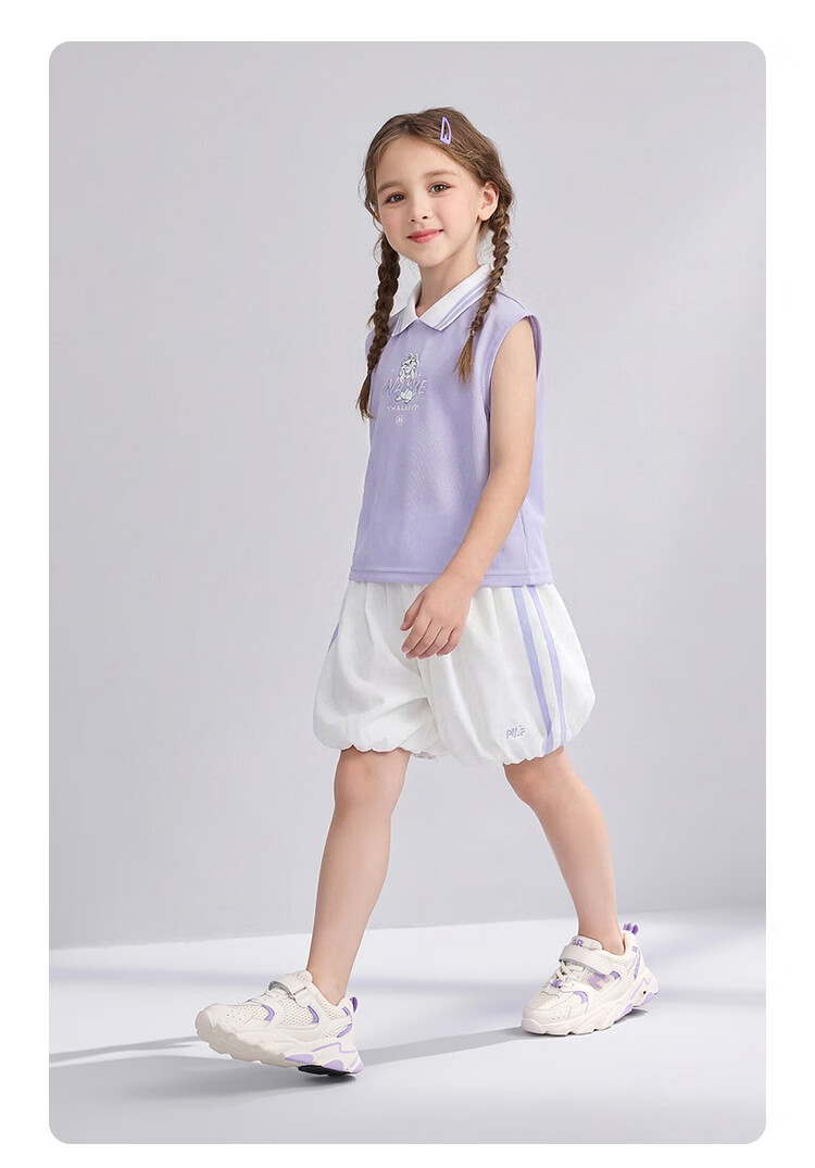 Disney Girls' Sleeveless Polo Collar Set Summer School Style Bud Shorts Two-Piece Set Off-White 160 16