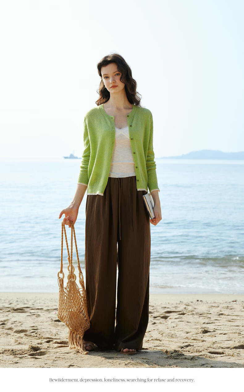Olrain Women's Spring Commuter Color-Block Lace Spliced Long Sleeve Soft Knit Cardigan Green XL 12