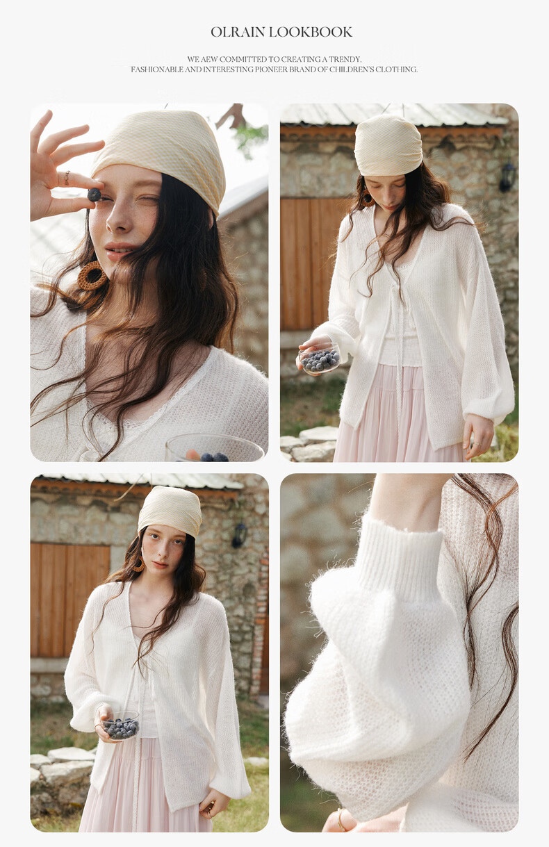 Olrain Women's Loose Deep V-Neck Knit Cardigan Sweater Spring New Long Sleeve Top Jacket White M 11