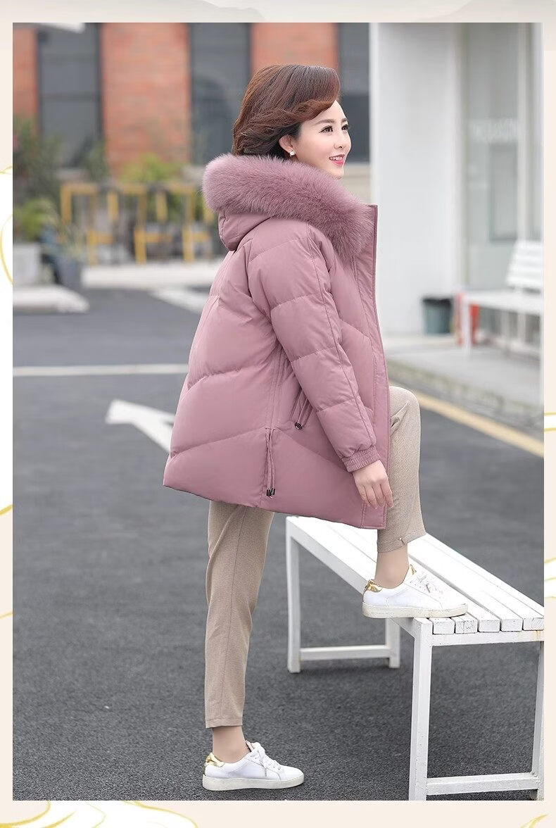 Qiufuluo Women's Winter Down Jacket with Genuine Fox Fur High-End Coat Middle-Aged and Elderly Fashionable Warm Clothing for 50s and 60s 23