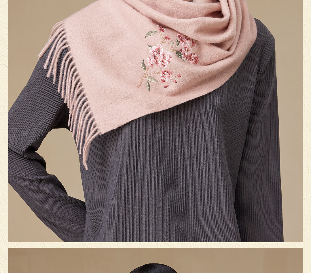 Shanghai Story Extended Embroidery 100% Wool Scarf Gift for Elders and Mom New Year Birthday Autumn Winter Shawl Wrap 17