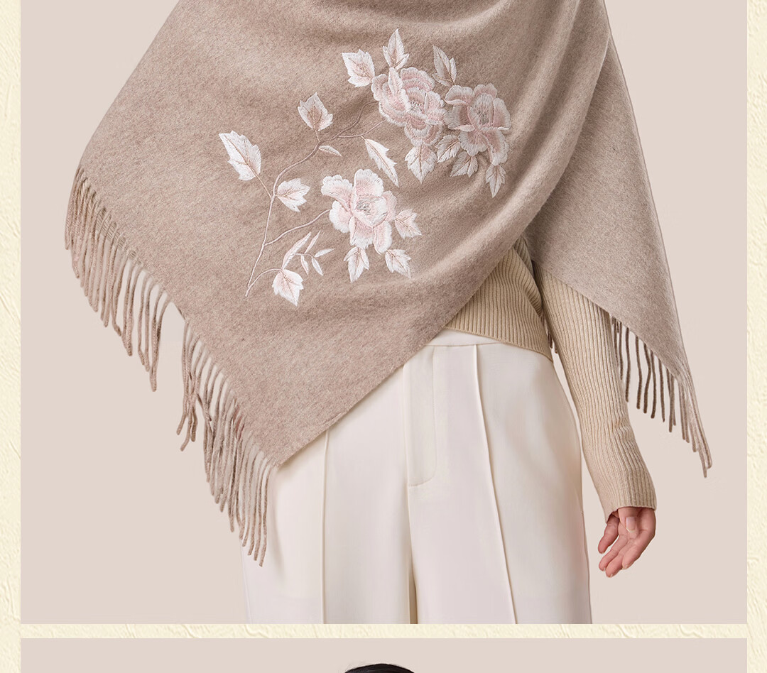 Shanghai Story 100% Wool Scarf National Style Peony Wool Embroidered Large Shawl New Year Birthday Gift for Mom Women 11