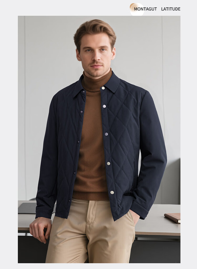 MONTAGUT Men's Cotton Padded Jacket Winter Lapel Quilted Daily Commuter Coat Navy Blue Size 56 7