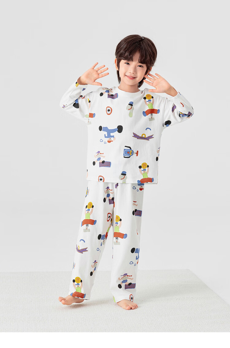Duoduo Boys' Pajama Set Spring and Autumn Soft Breathable Skin-Friendly Long Sleeve Homewear Children's Loose Comfortable Two-Piece Set 15