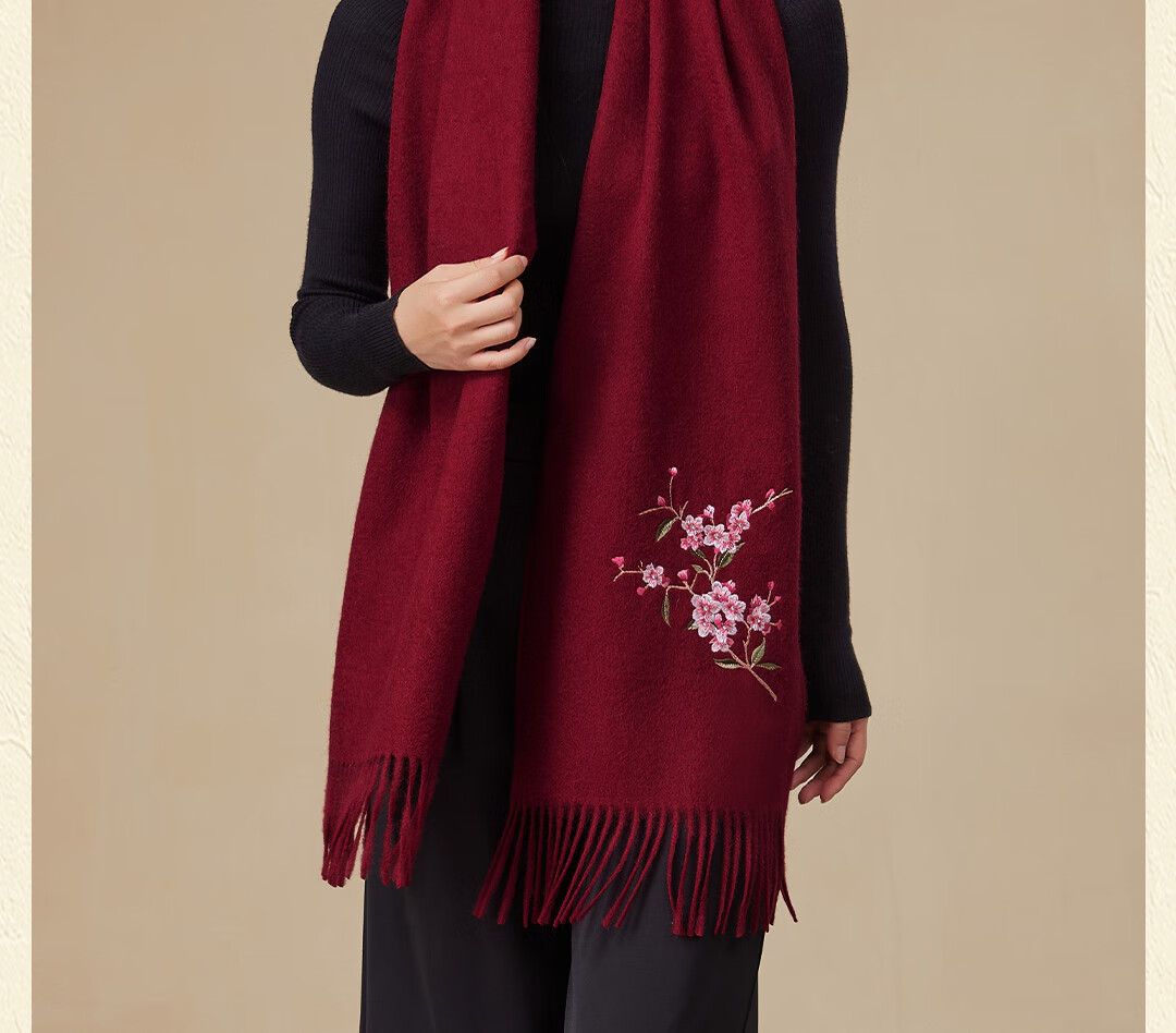 Shanghai Story Extended Embroidery 100% Wool Scarf Gift for Elders and Mom New Year Birthday Autumn Winter Shawl Wrap 7