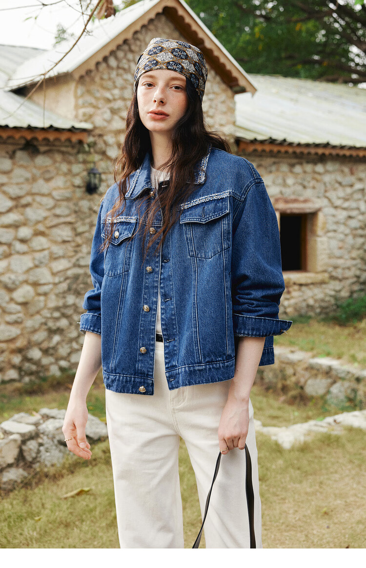 Olrain Eurielle Vintage Casual Denim Jacket Women Spring New Loose Short Coat Denim Blue L 14