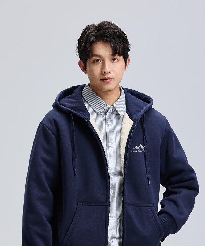 MARK FAIRWHALE Heavy Fleece Lined Men's Hoodie Autumn Winter New Casual Loose Fit Zip-up Hooded Jacket Heather Gray L 18