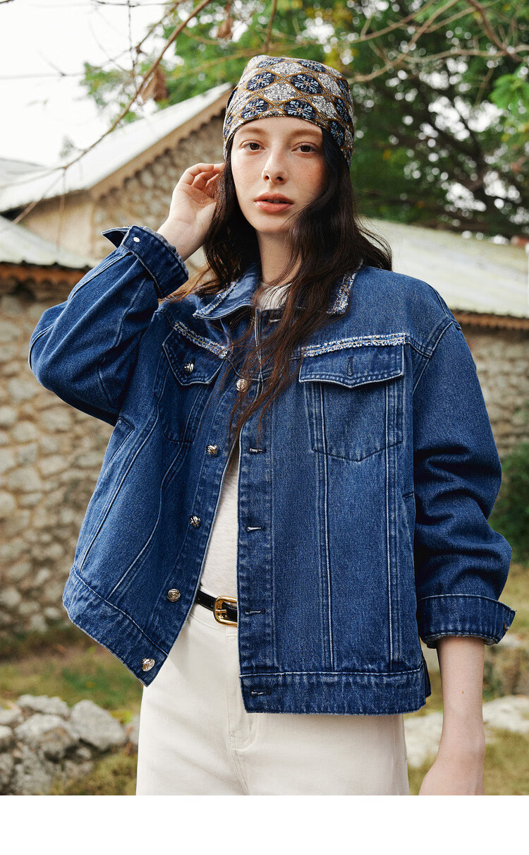Olrain Eurielle Vintage Casual Denim Jacket Women Spring New Loose Short Coat Denim Blue L 11