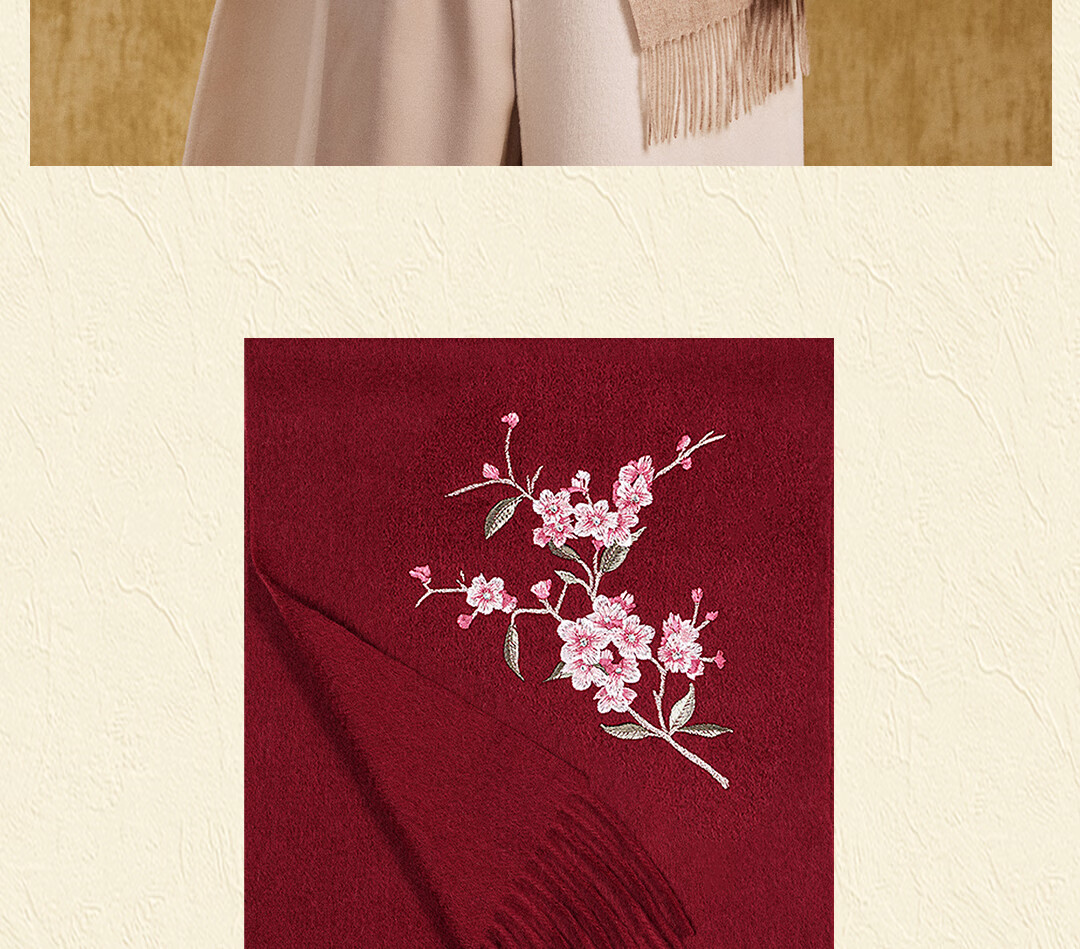 Shanghai Story Extended Pure Wool Embroidered Scarf Birthday Gift for Elders and Moms Autumn Winter New Shawl Wrap Elegant Outerwear 6
