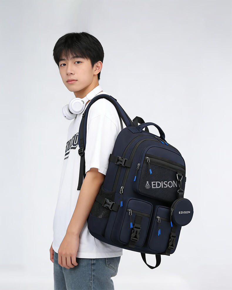 Edison High School Student Large Capacity Waterproof Backpack for Middle and University Students Travel Backpack K2272-5 Camouflage Black 17