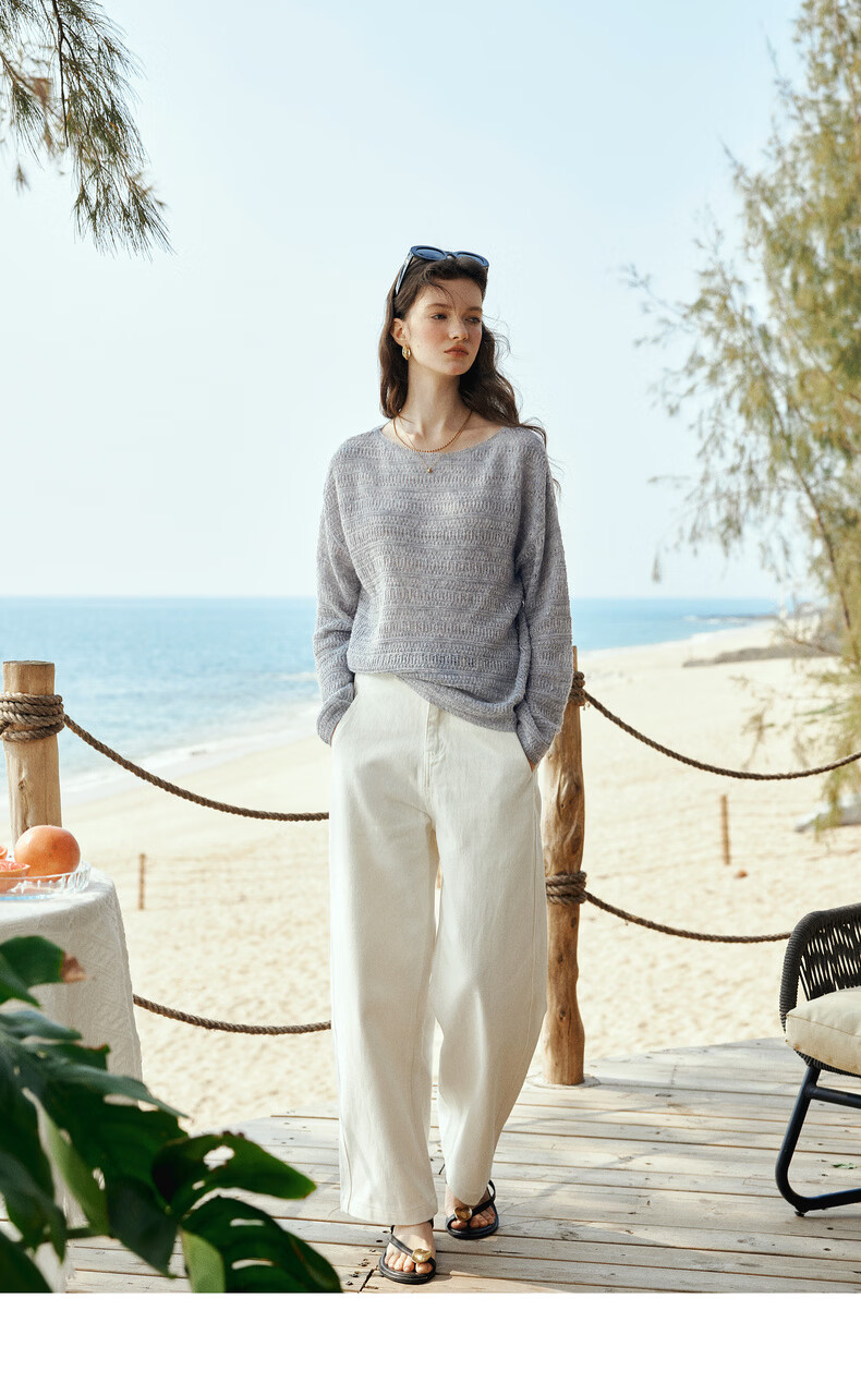 Olrain Oureier Off-Shoulder Hollow Out Loose Pullover Knitwear Women's Spring New Elegant Top Pink M 17