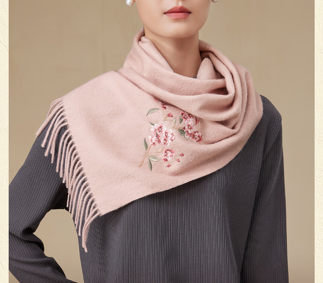 Shanghai Story Pure Wool Extended Embroidered Scarf Women's Shawl Gift for Mom Birthday Present Gift Box Warm Neck Warmer for Women 3