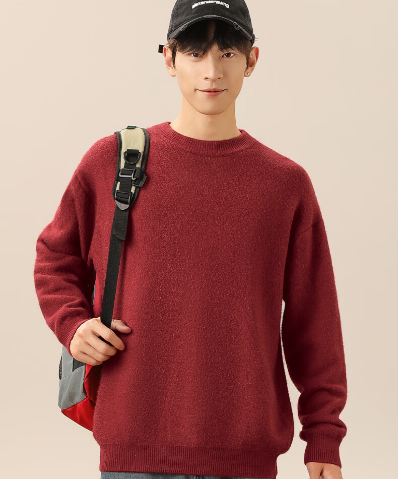 MINISO Men's Fleece-Lined Sweater Winter Warmth Integrated Fleece 2025 New Round Neck Knitwear Off-White XL 22
