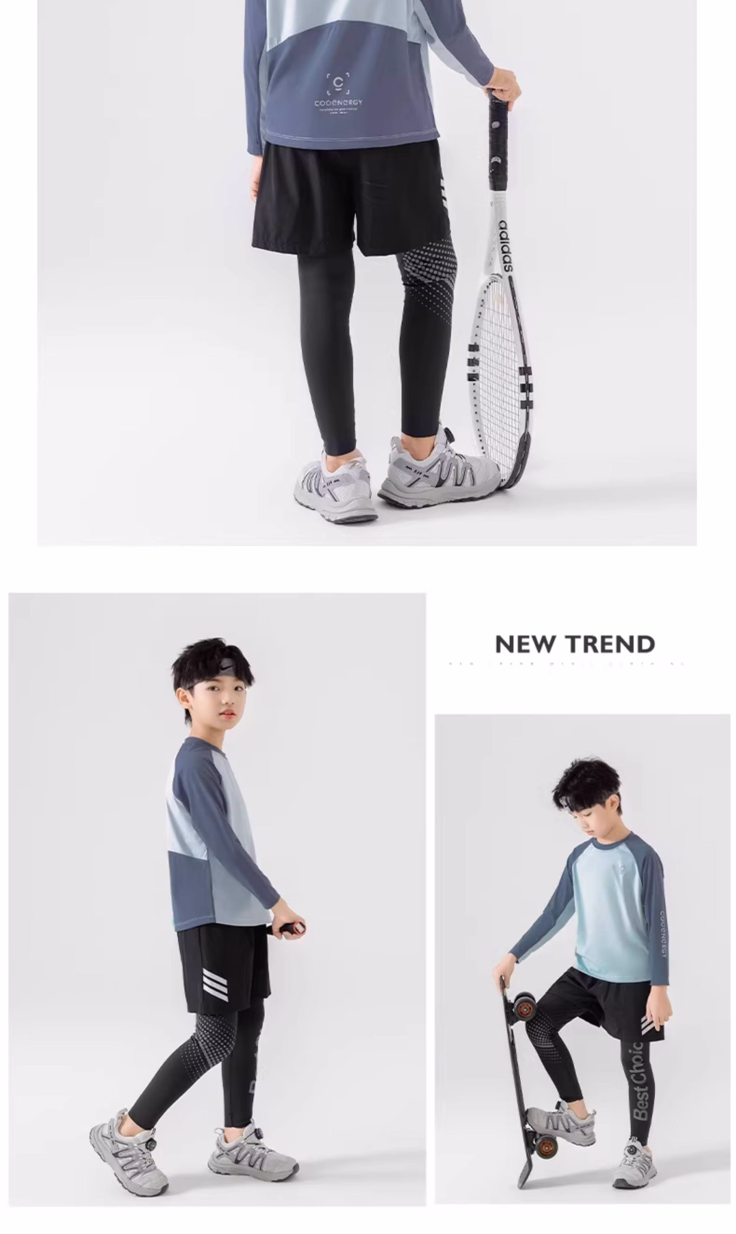 Moonkids Kids Quick-Dry Sports Set Boys Long Sleeve Badminton Basketball Football Running Training Cycling Shirt 4