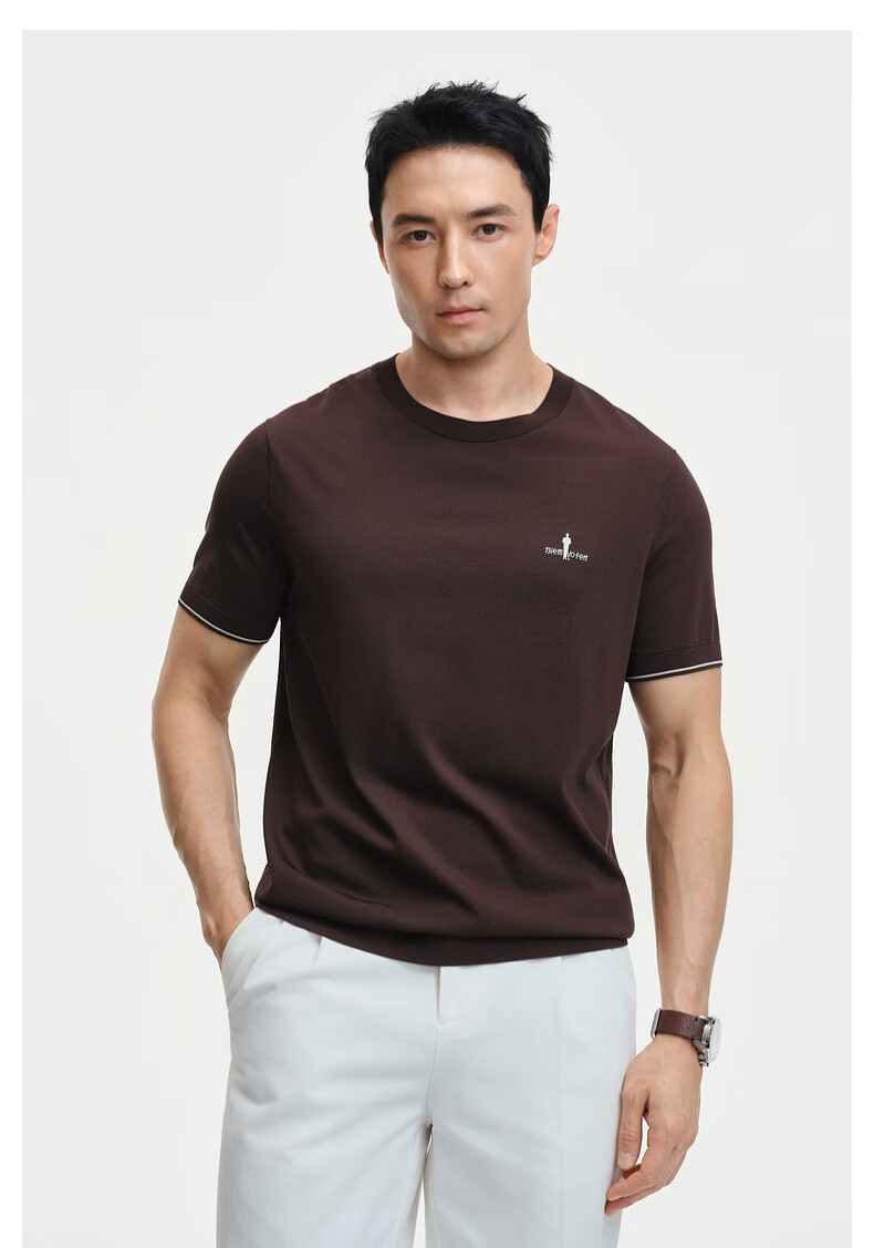 Biyinlefen [Qingquan Sha] 2026 Spring Summer New Men's Casual Commuter Cool Stretch Short Sleeve Crew Neck Knit Shirt 1