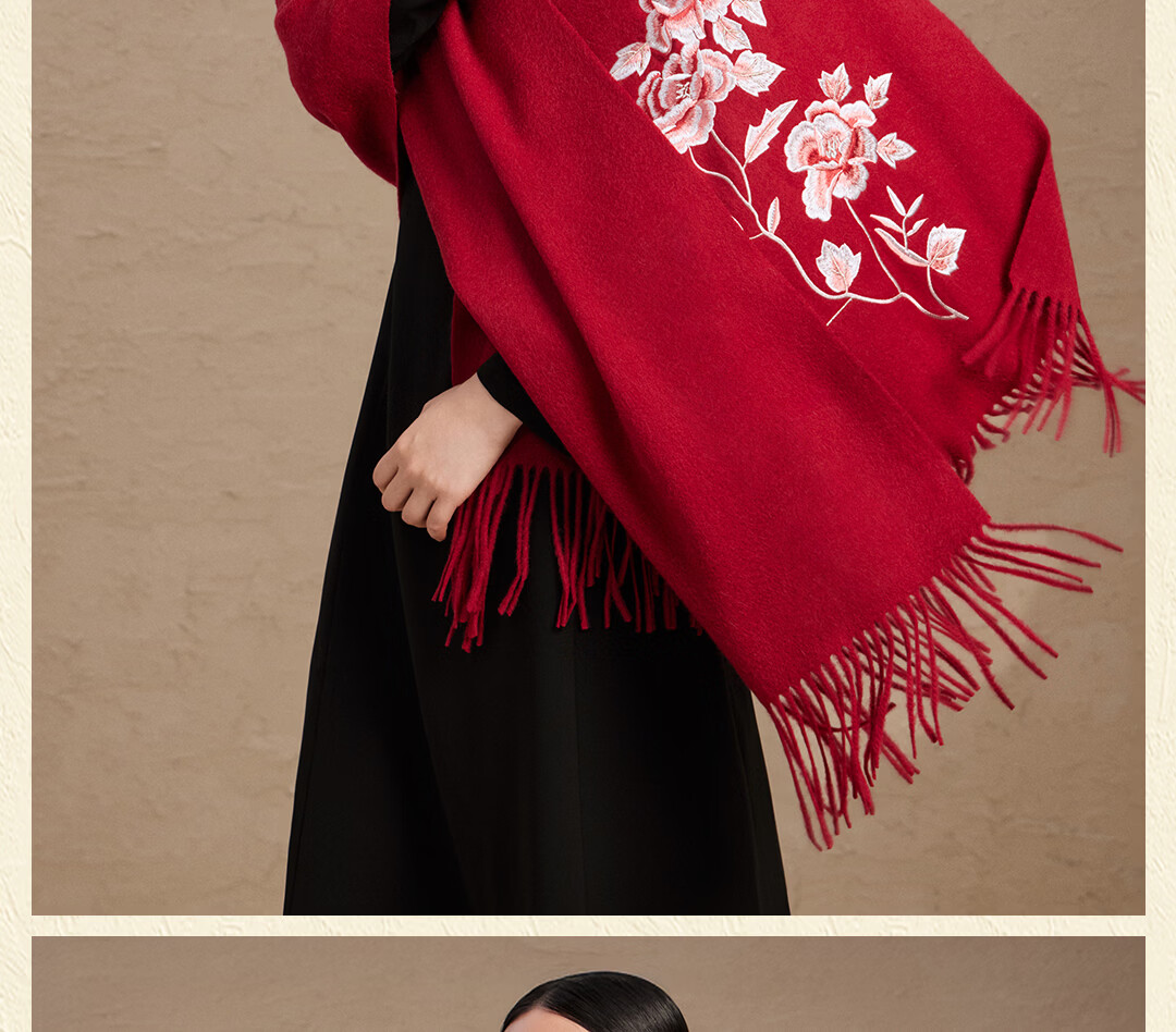 Shanghai Story 100% Wool Scarf National Style Peony Wool Embroidered Large Shawl New Year Birthday Gift for Mom Women 16